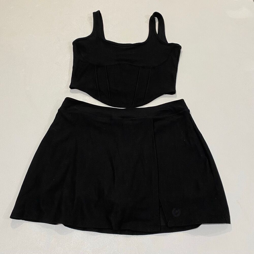 PINK Victoria’s Secret Black Corset Crop Top & Mini Skirt Set XL